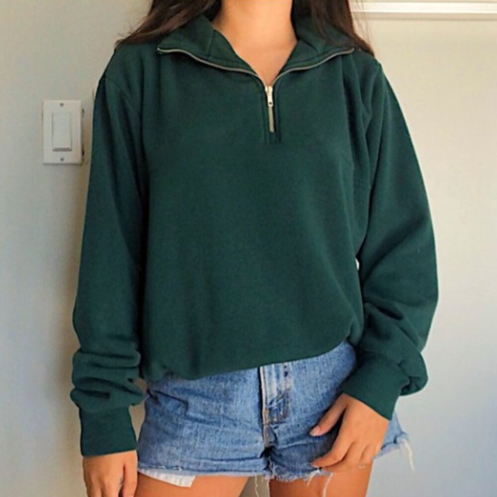 Brandy Melville - John Galt Emerald Green Quarter Zip Sweatshirt